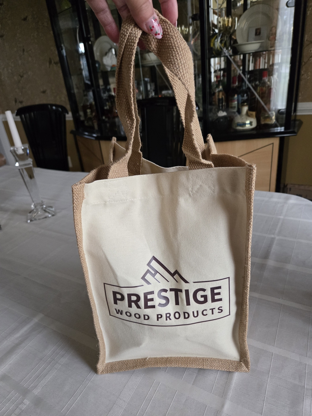 Prestige Wood Products Cream Canvas & Burlap Tote Bag NWOT Eco Friendly